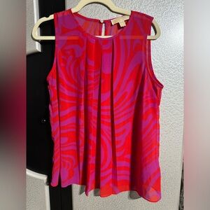 MIchael Kors Red & Purple Swirl Sleeveless Semi-Sheer Blouse Women's Size M